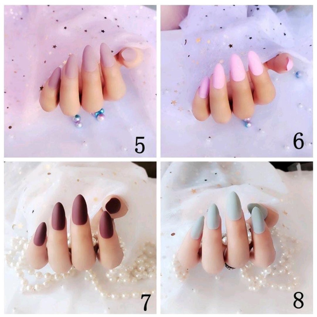 (1-20) 24 pcs ALMOND MATTE KUKU PALSU / almond stilleto matt fake nails kupal matt almond runcing