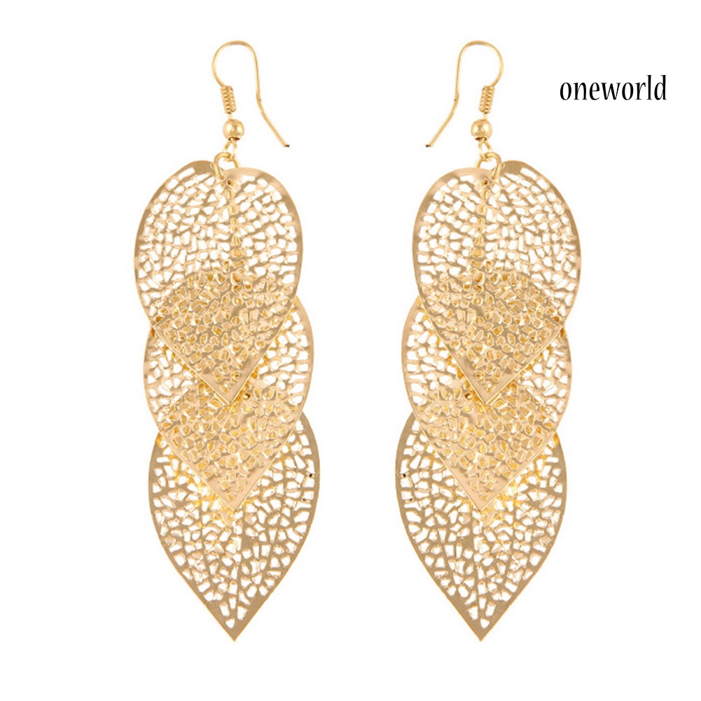 OW@ Fashion Women Hollow Leaf Shaped Drop Dangle Hook Earrings Party Jewelry Gifts