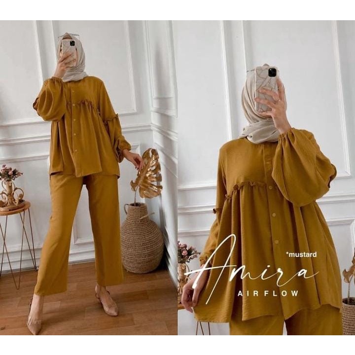[ MODEL BARU ] Amira Set Bahan Katun Crincle Baju Wanita Terbaru 2022 Modern Setelan Casual Original