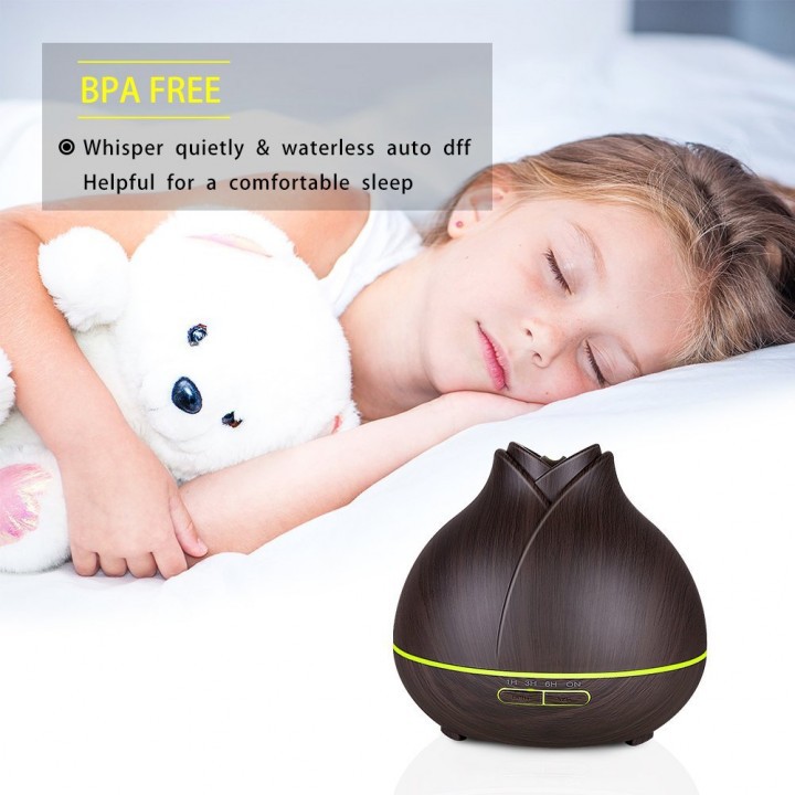 H18 Wooden Humidifier Aroma Diffuser 7 Color LED Light 400ml Black