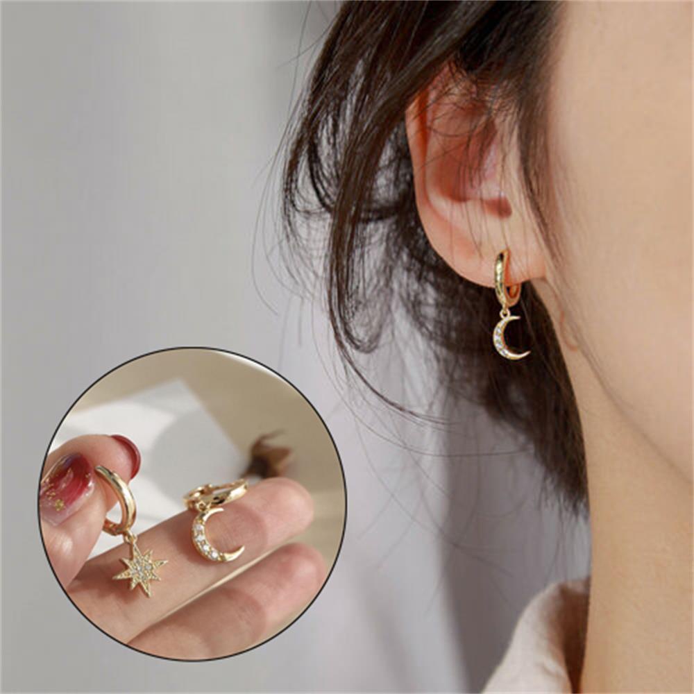 Preva Menjuntai Anting Giwang Dainty Warna Emas Fashion Pernikahan Berlian Imitasi Asimetris