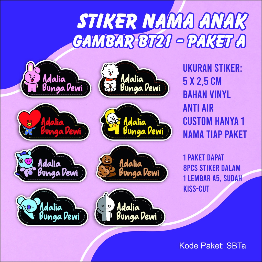 

Stiker Nama Tema BT21 - Custom Nama