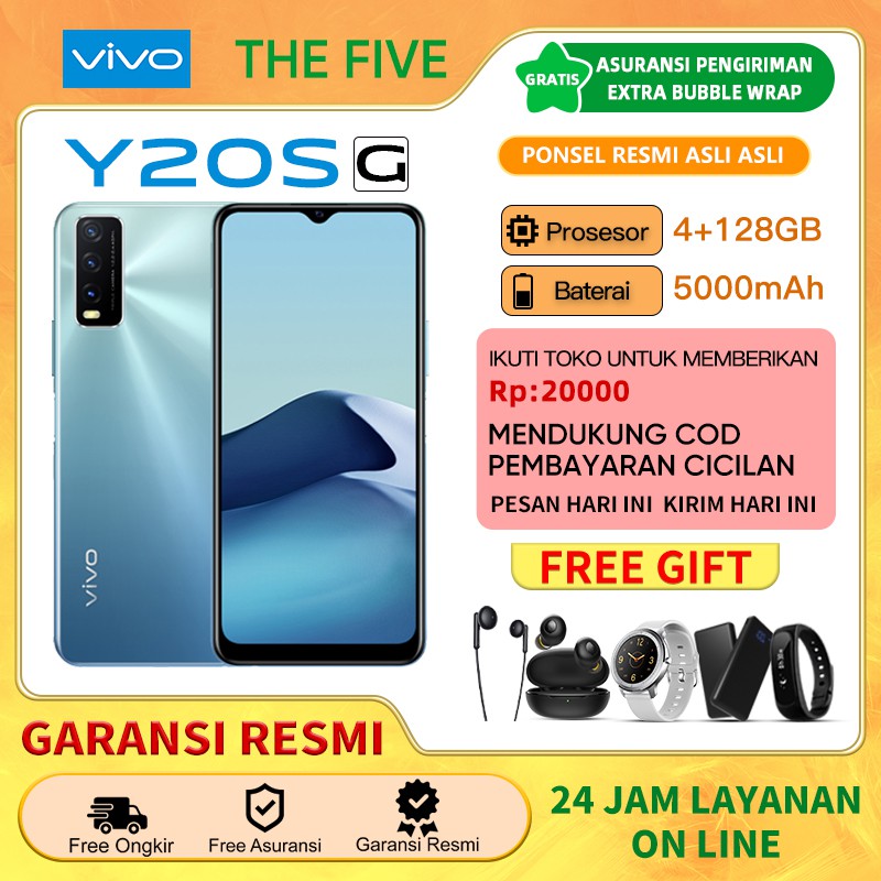 hp vivo y21s 4 128gb/hp vivo y20s 8 128gb/vivo y20sg 4 128gb Garansi resmi Slim 5000mAh Battery - Ultra Fast Side Finge-y20SG biru 4+128gb