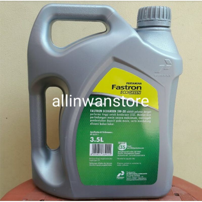 Oli Pertamina Fastron Eco Green SAE 5W30 / Fastron Ecogreen SAE 5W-30 API SN GF-5 isi 3,5L 3.5 Liter 100% ORIGINAL Cocok untuk agya ayla sigra datsun dll