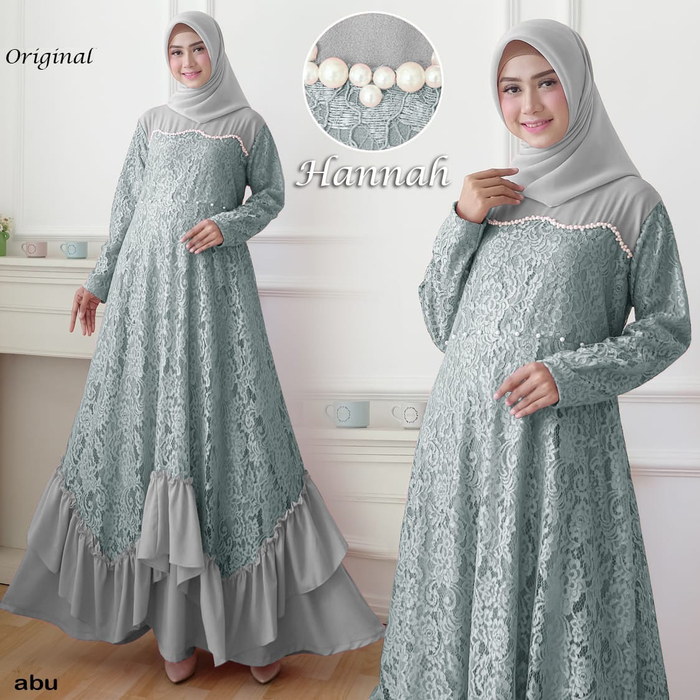 GAMIS PESTA HANNAH / GAMIS PESTA BRUKAT MUTIARA - Abu-abu