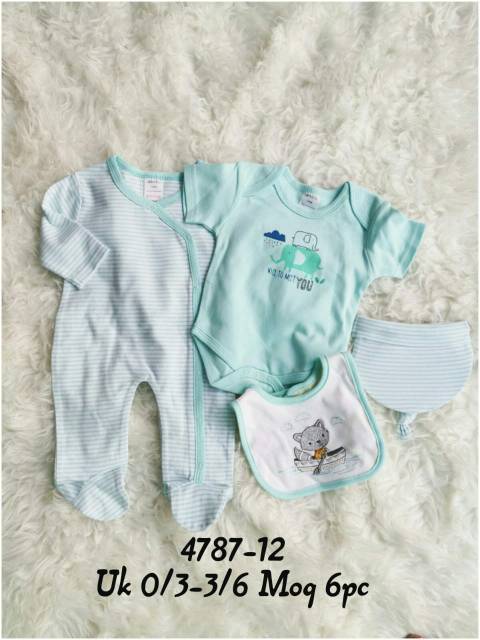 Set baju bayi plus topi slabber/ jumper bayi import/set sleepsuit bayi