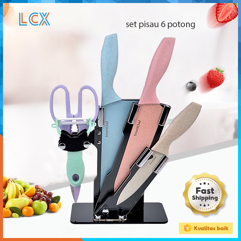 LCX Pisau Set Stainless dilapis anti lengket 1 Set isi 6 termurah Peralatan Pisau Set Pisau Sayur VS