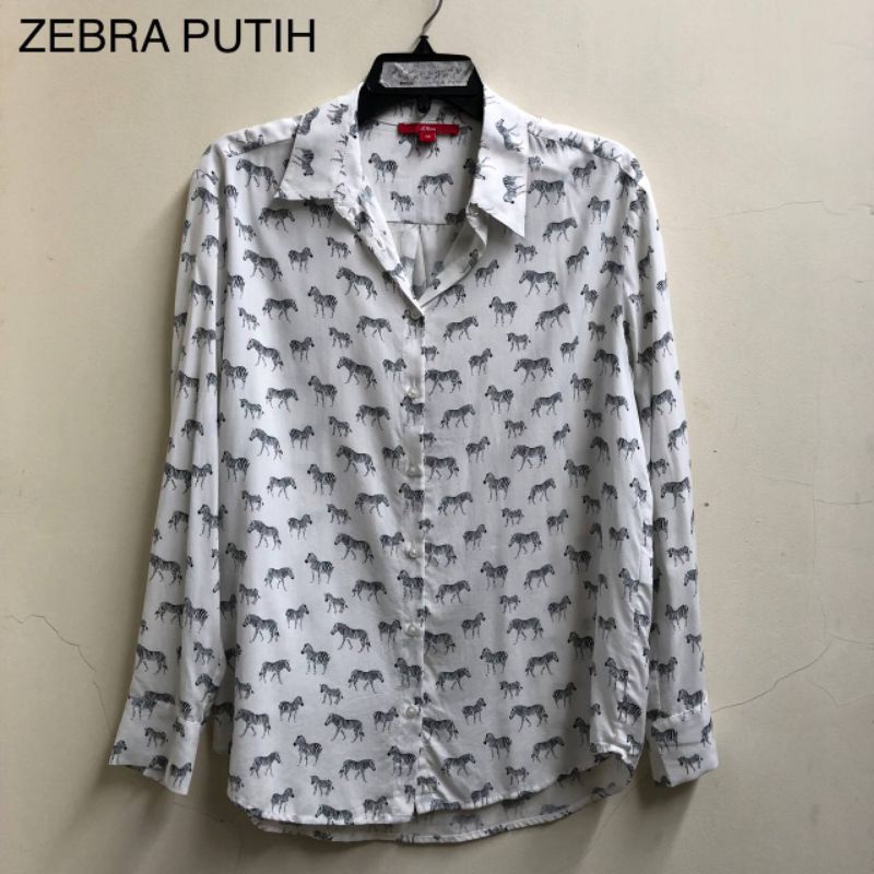 Zebra Putih - Kemeja Katun Wanita - Lengan Panjang Motif PB73/PC8