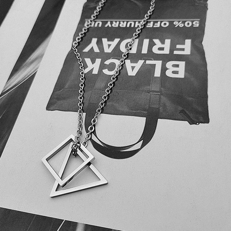 Korean temperament geometric triangle square necklace hip hop pendant