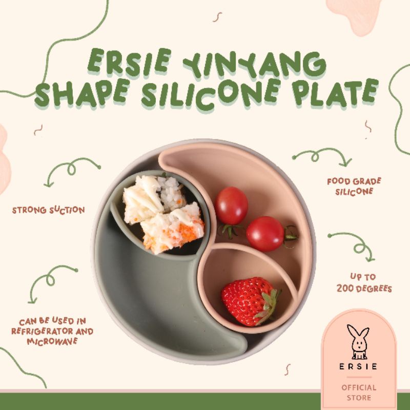 Ersie Yinyang Shape Silicone Plate Piring makan silikon anak Yin Yang