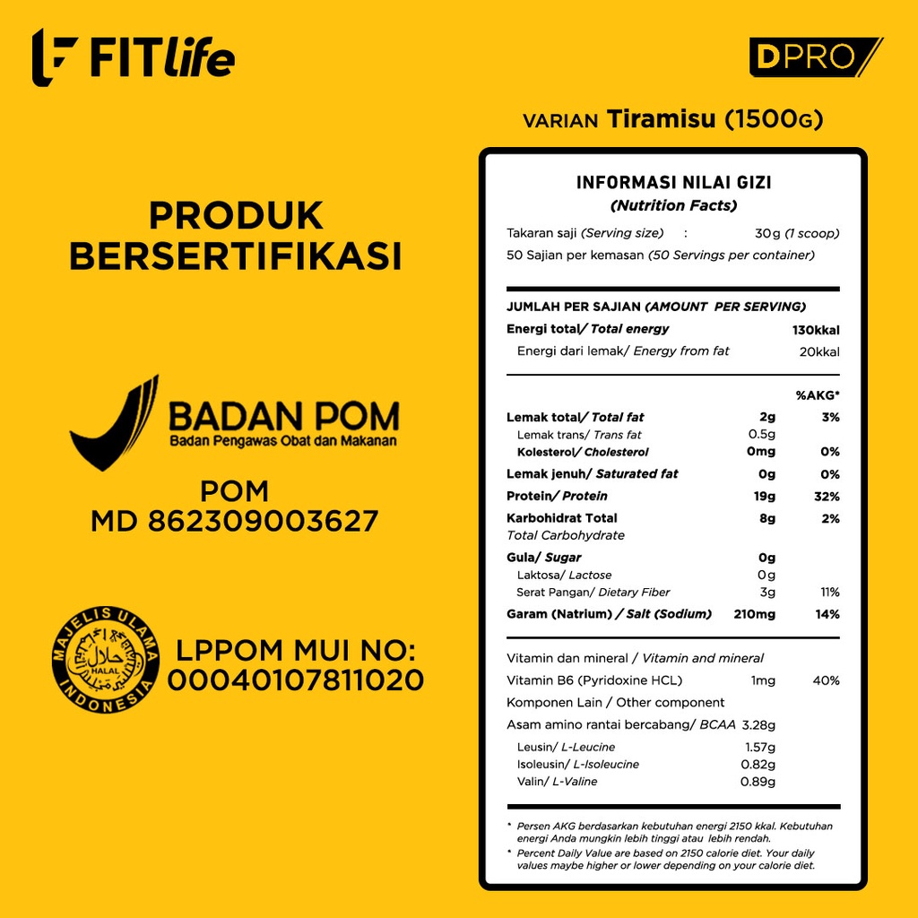 FITLIFE DPRO DietPRO 1,5kg 3,3lb Natural Meal Replace WPRO MPRO Suplemen Fitnes Diet Pengganti Makan