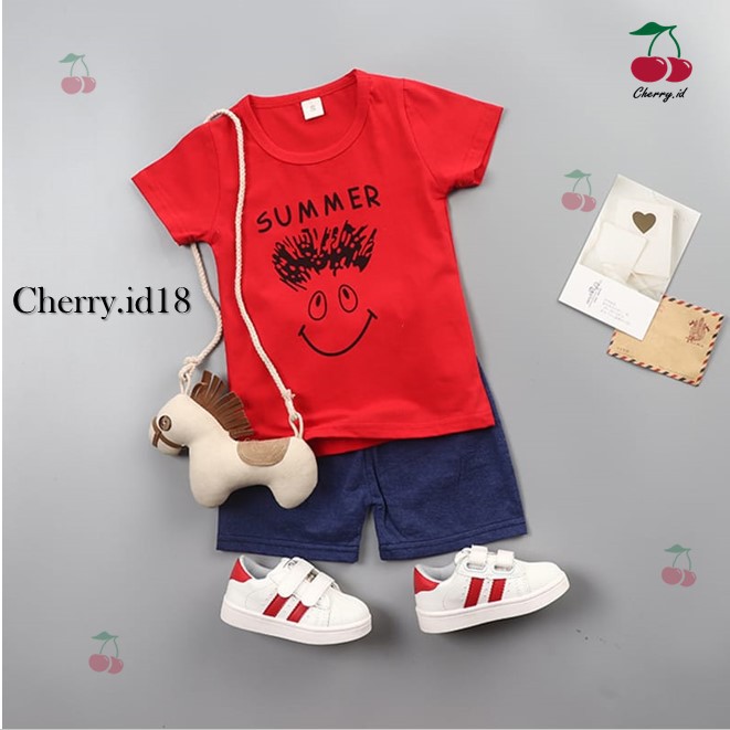 Cherry COD Setelan Pakaian Anak Cowok / Baju Anak / Pakaian Anak Import - Motif Summer SB15