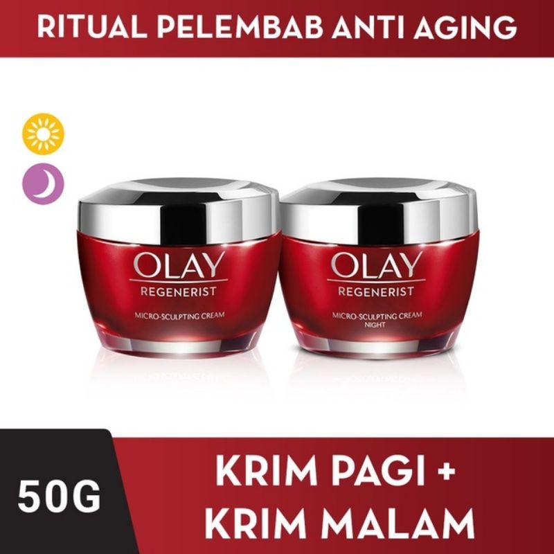 ( PAKET HEMAT ) OLAY REGENERIST MICRO SCULPTING SIANG DAN MALAM UKURAN 50gr