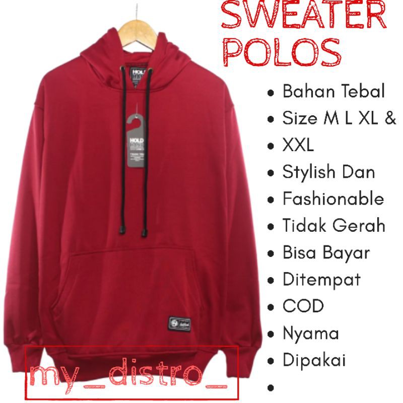 Jaket Sweater Hoodie Polos Merah Pria Wanita Distro  Unisex  ( my_distro )