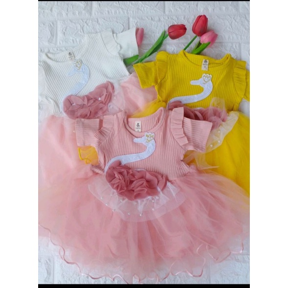 [0-5th] DRESS TUTU ANAK GAUN PESTA DRESS TILE ANAK IMUT MOTIF ANGSA DRESS TUTU ANAK IMPORT PREMIUM