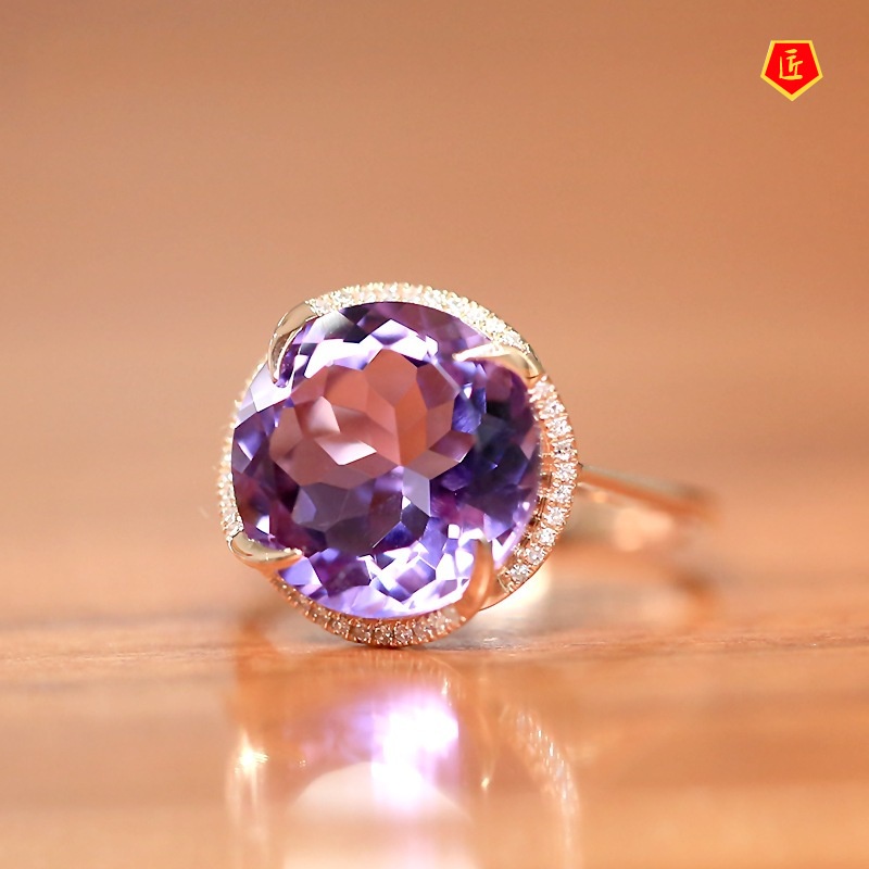 [Ready Stock]Women's Amethyst Gemstone Ring Simple and Stylish