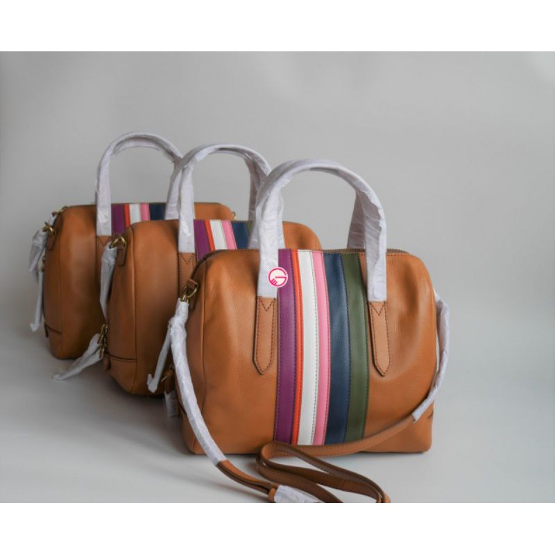 Fossil Sidney Satchel Navy Multi Stripe