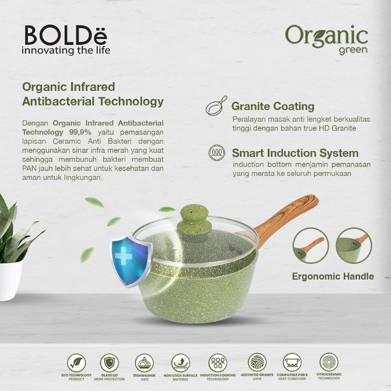 BOLDe Organic Green Sauce Pan 18cm + Lid Original Bolde