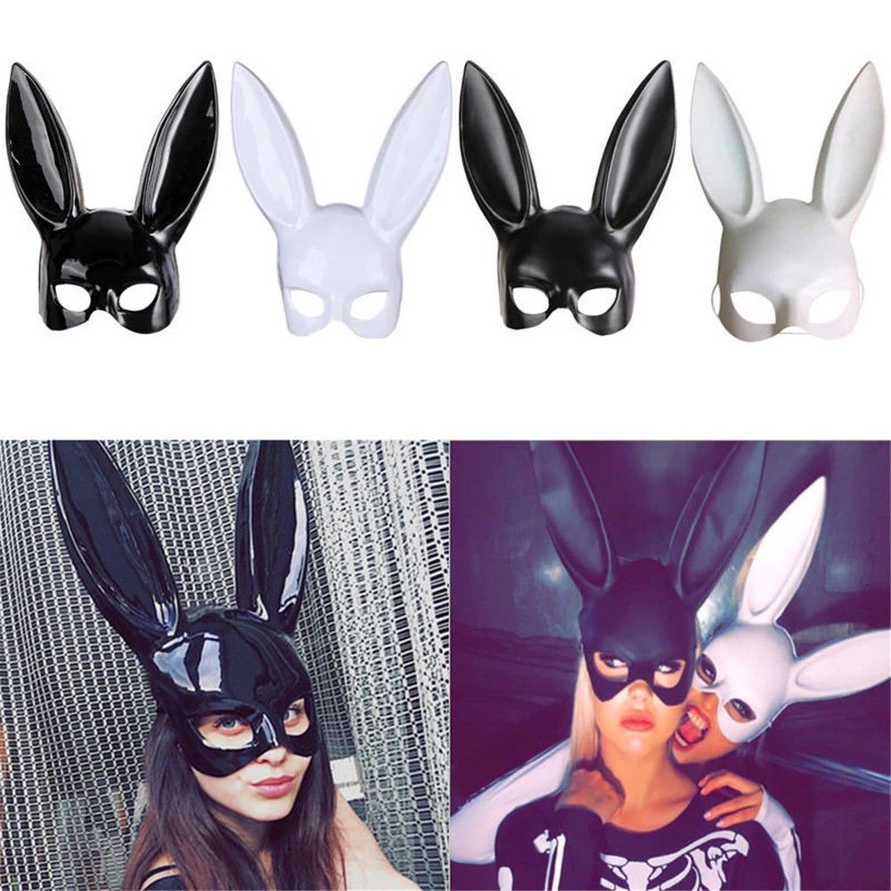 Topeng Setengah Wajah Bahan PVC Warna Hitam / Putih Untuk Cosplay Halloween