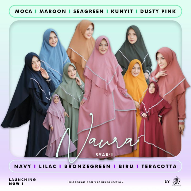 Naura Syar'i ORI By JR One // Set Gamis Syar'i // One Set Gamis Muslimah Hijab Syar'i