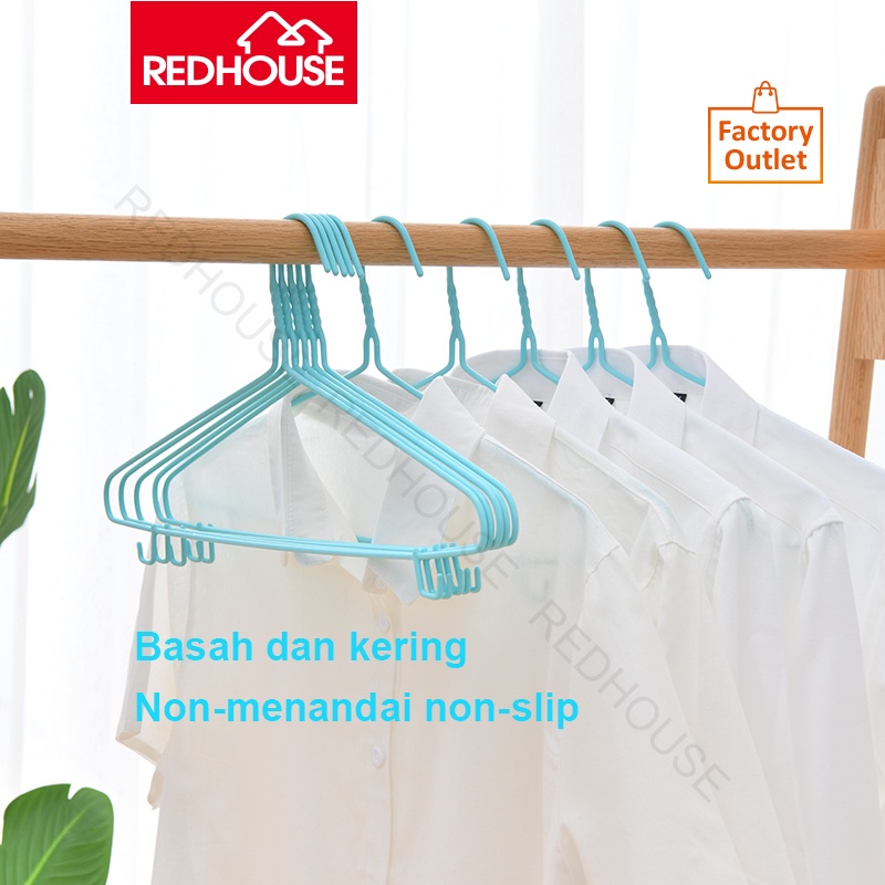 RED HOUSE GANTUNGAN BAJU/ HANGER KAWAT LAPIS PLASTIK ISI 10 Pcs