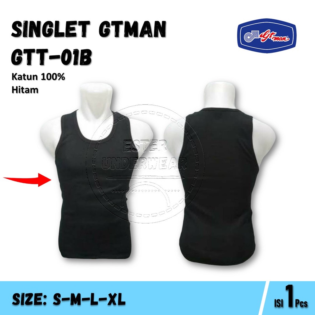 Promo Singlet Pria GT-MAN GTT-01 B Hitam (S-M-L-XL) ISI 1Pcs