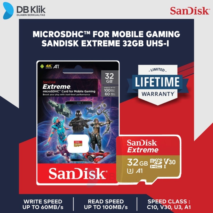 Micro SD SanDisk Extreme SDHC 32GB 100MB/s for Mobile Gaming &lt; 32 GB &gt;