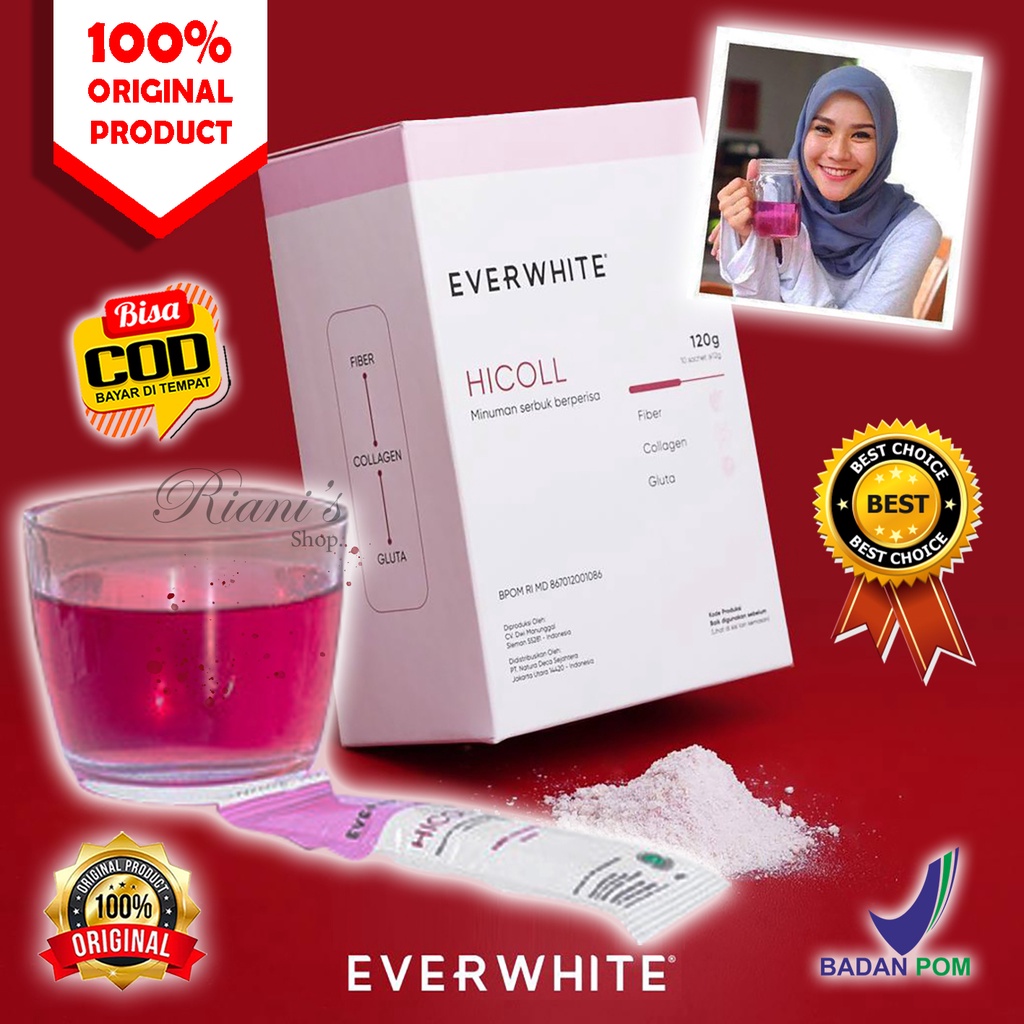 Hi Collagen Everwhite Powder Drink Original Minuman Mencerahkan Memutihkan Melembabkan Melembutkan K
