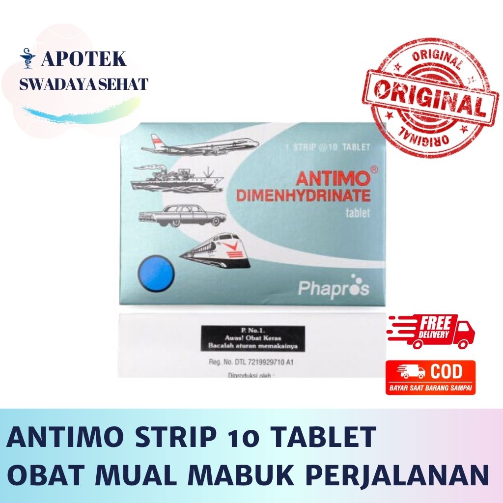 ANTIMO STRIP 10 TABLET 50 MG - DIMENHYDINATE Obat Anti Mual Muntah Pusing Mabuk Perjalanan Tidur