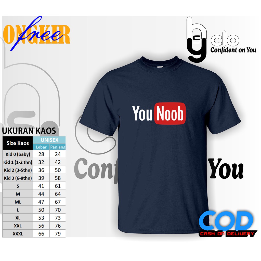 KAOS / BAJU PARODI LOGO YOUTUBE, T-SHIRT PLESETAN YOU NOOB