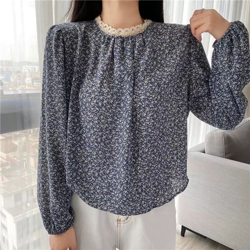 【BISA COD】Chiffon Lace Floral Blouse wanita Lengan Panjang summer atasan blus import cewek-1