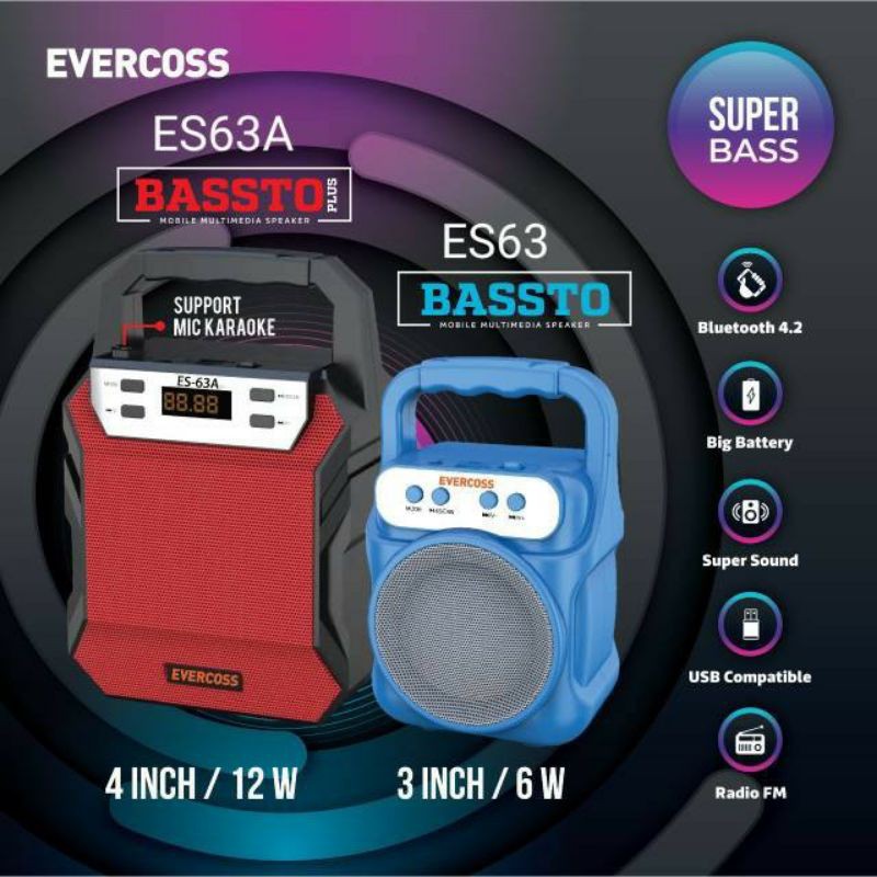 Speaker Es63A Support Mic Karaoke Bluetooth