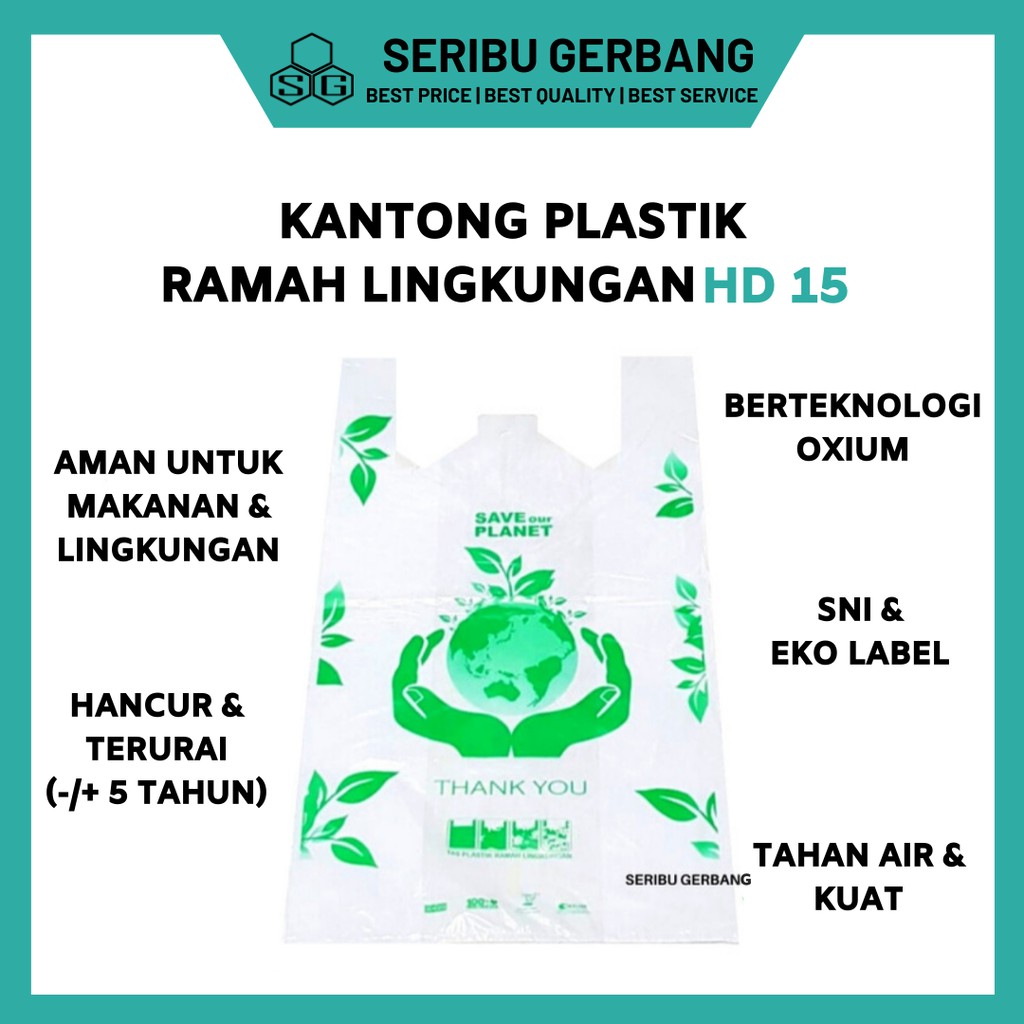 Jual 50pc Kantong Plastik Ramah Lingkungan Kresek Go Green 15 Oxium Degradable Thank You Save 2302