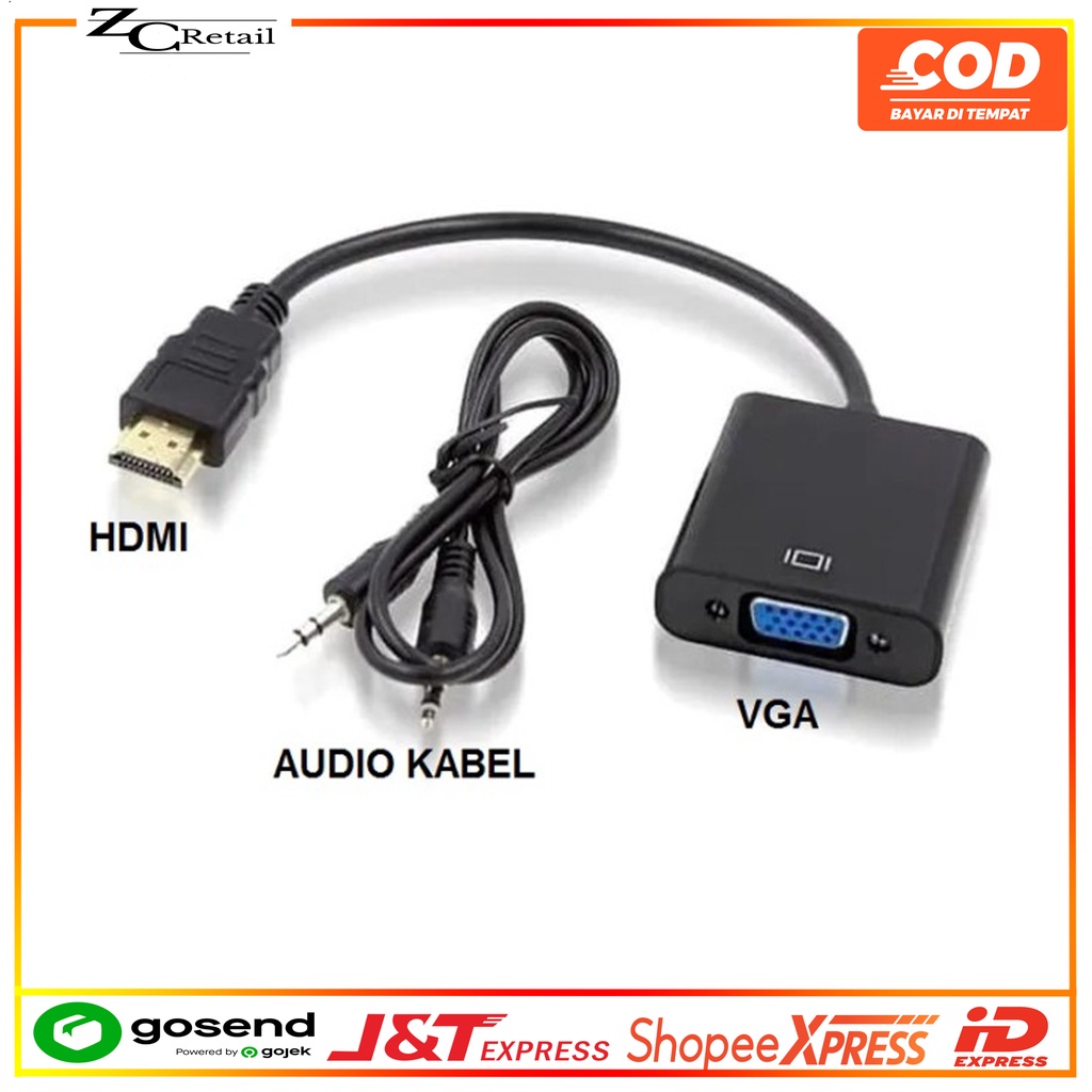 Connector Conector Konektor Converter Konverter Kabel Hdmi To Vga Plus Kabel Audio Output