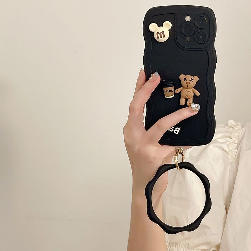 Case Motif Boneka Beruang Hitam Untuk iPhone 12 13 14 11 Pro Max X Xs Max Xr rkugd3