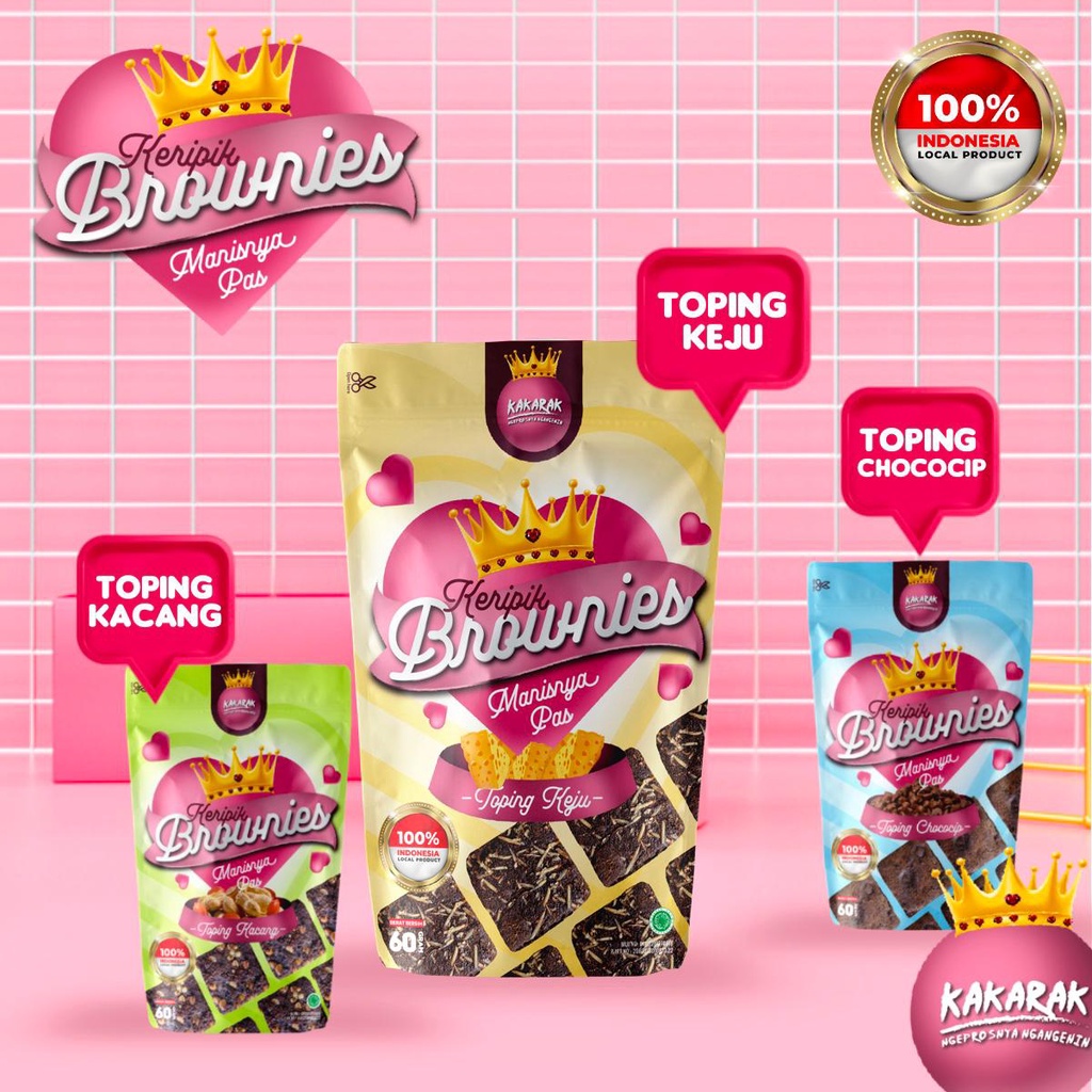 KERIPIK BROWNIES KAKARAK NEW TOPING KEJU TOPING CHOCOCHIS TOPING KACANG BRONIES BRONIS BROWNIS