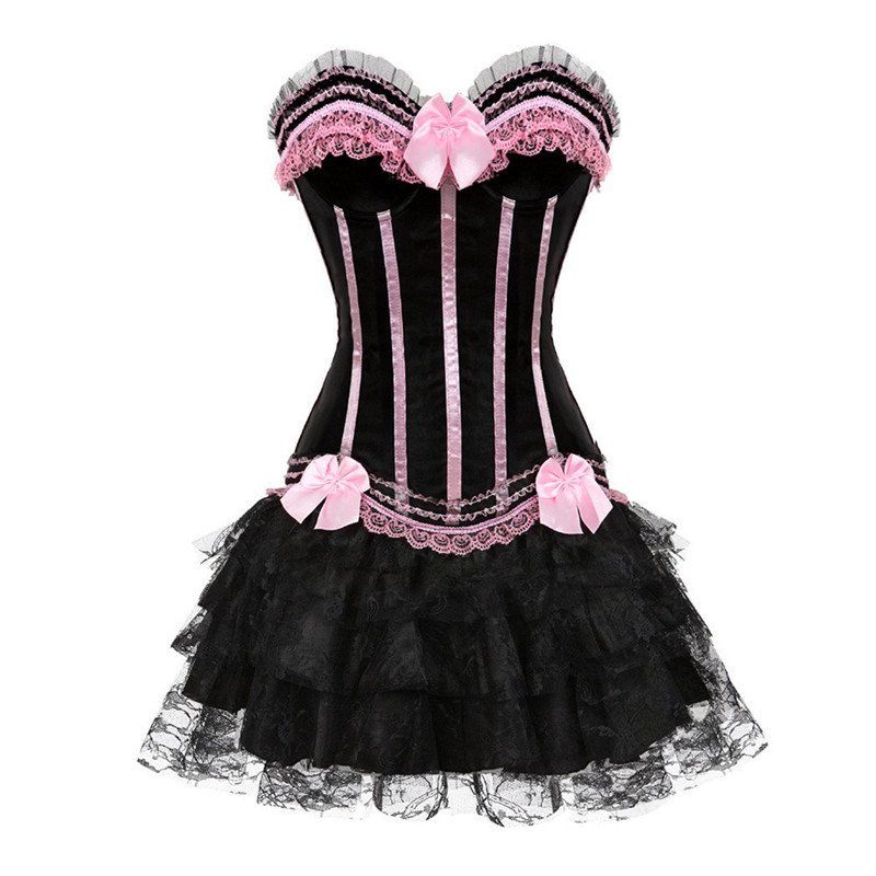 Corset Dress Bustier Skirt Tutu Set Lace Up Gothic Victorian Lolita Vintage Sexy Exotic Burlesque Ko