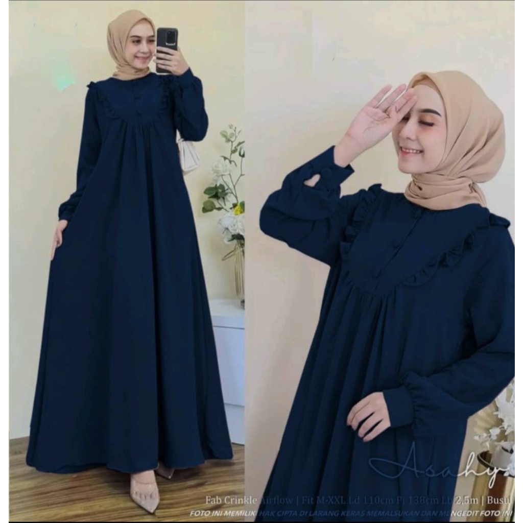 Asahy Dress / Crinkle Airflow / Gamis Wanita Pesta Kondangan Lebaran Terbaru / Long Dress / Dress Maxi / Tunik Midi Terbaru / Gamis Dress Ashay Crinkle Terbaru-2