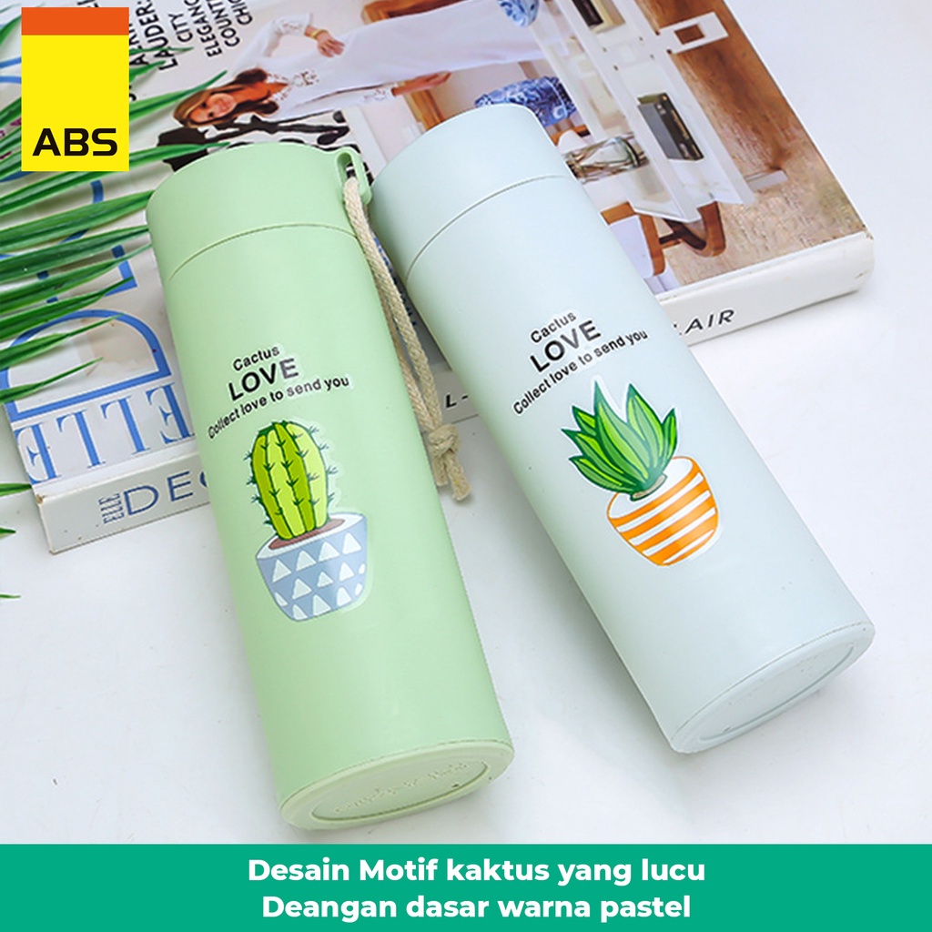 ABS Botol Minum Kaca Unik Motif Kaktus 450ml BPA FREE-2