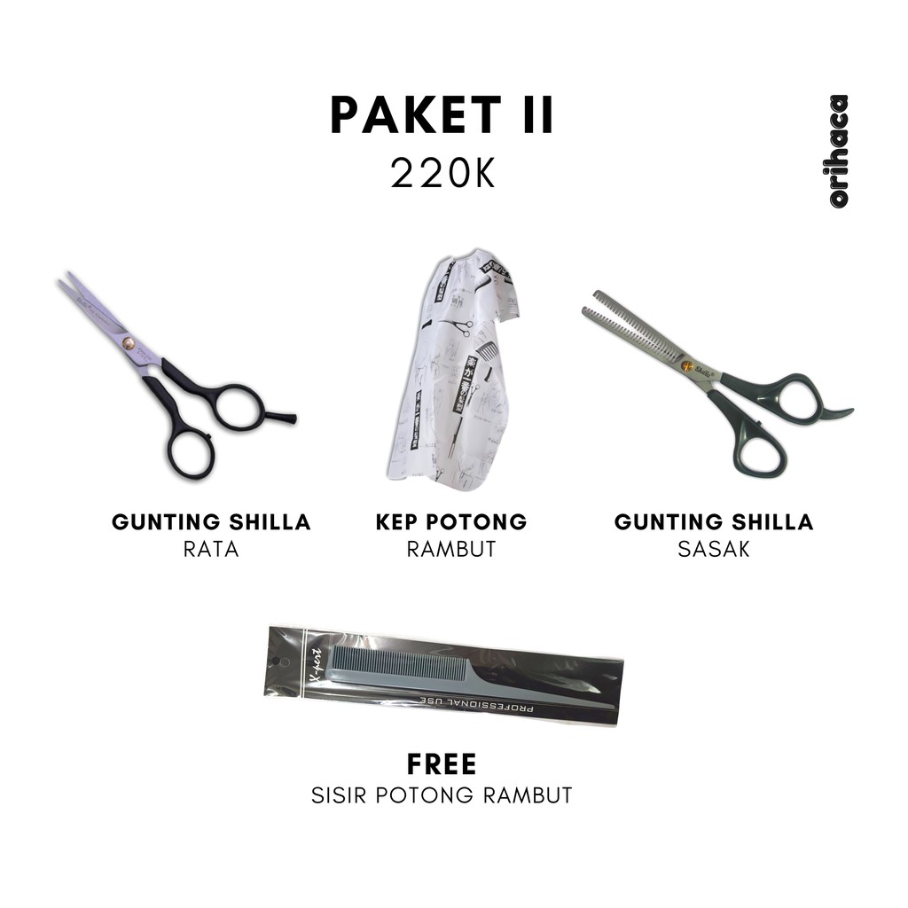 Paket 2 Gunting Rambut Salon Barber Rumah (Free Sisir)