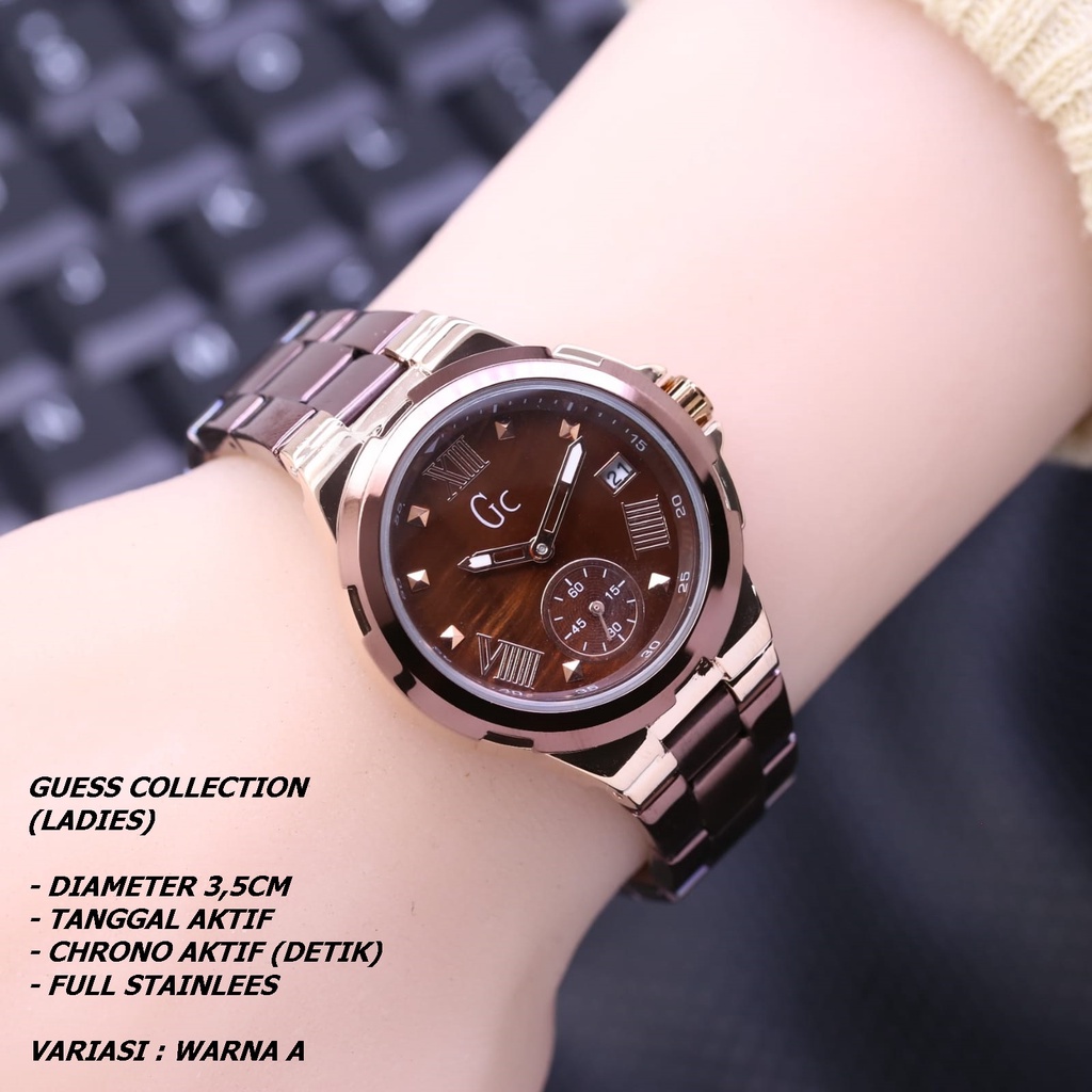 JAM TANGAN WANITA GC RANTAI BODY BULAT TANGGAL &amp; CHRONO AKTIF