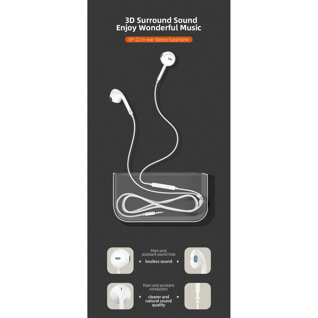 USAMS EP22 Earpods Jack Audio 3.5mm with Mic Headset Earphone