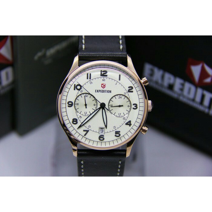 JAM TANGAN EXPEDITION WATCH 6749 PRIA / WANITA ROSEGOLD WHITE LEATHER BROWN