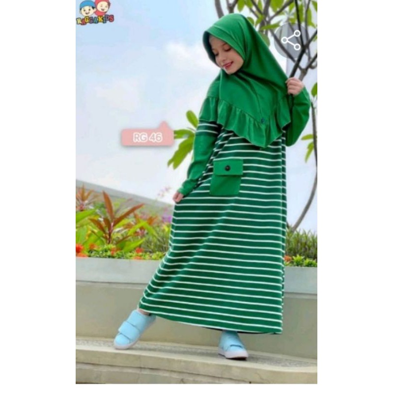 Gamis Anak Perempuan Rangga Kids RG-46 motif hijau garis