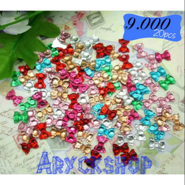 Bowknot Pita kecil ukuran 8x11mm isi 20pcs Bahan Craft DIY decocase dan Tasbih digital swarovski