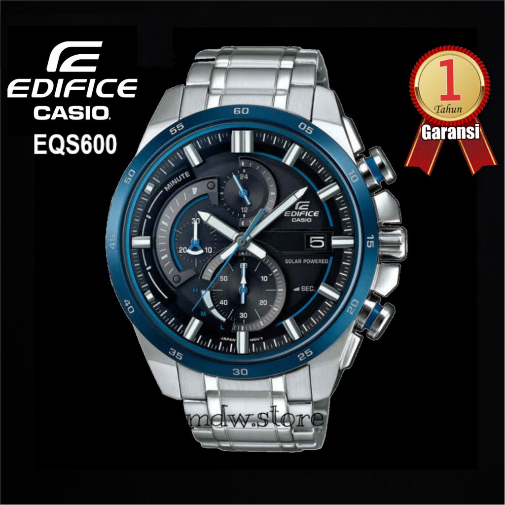 Casio Edifice Original Type EQS600 EQS 600 Solar Powered Silver Stainless Jam Tangan Pria