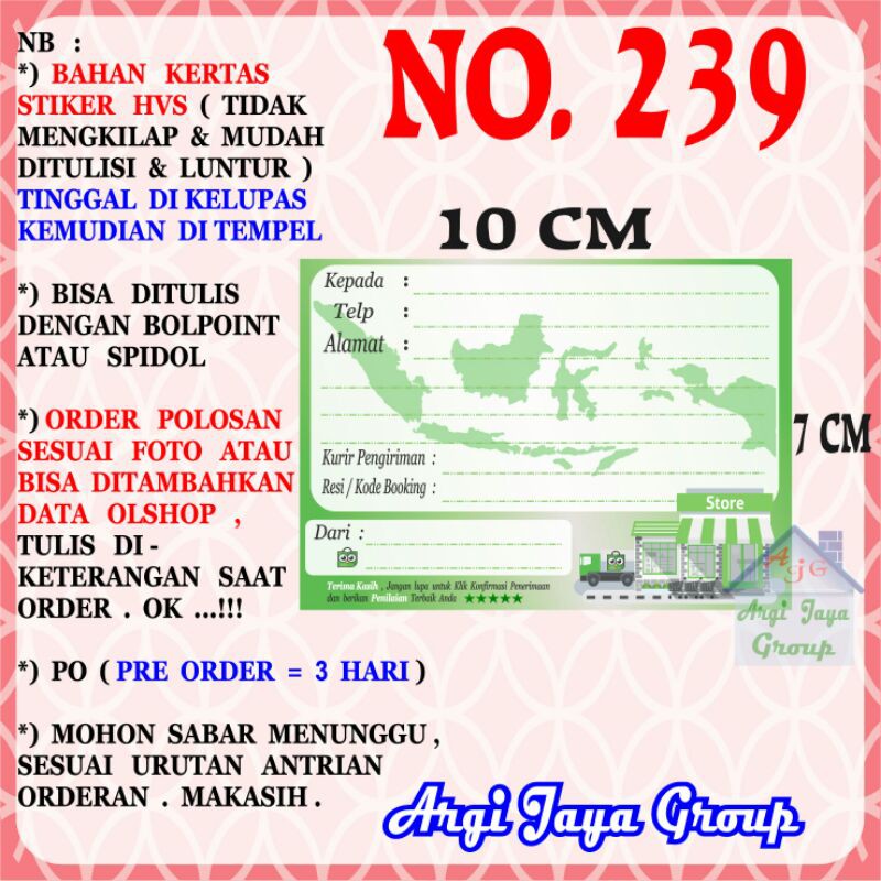 

Stiker HVS - Stiker Pengiriman - Sticker Alamat Olshop Murah Nomer 239-10x7cm