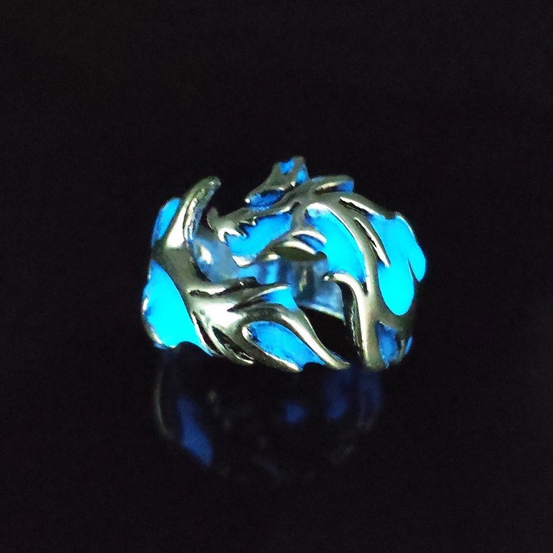 Cincin Desain Naga Luminous Glow In The Dark Gaya Vintage Untuk Pria Dan Wanita