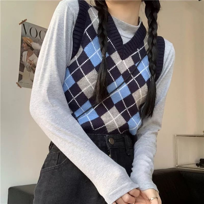 Vest Korea argyle knit sido