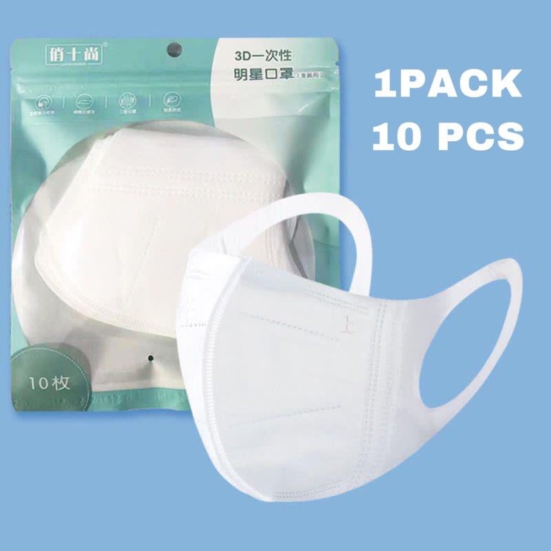 10PCS MASKER DUCKBILL PUTIH EARLOOP 3PLY TALI LEBAR 3D STEREO POLOS ANAK DAN DEWASA ANTI SAKIT